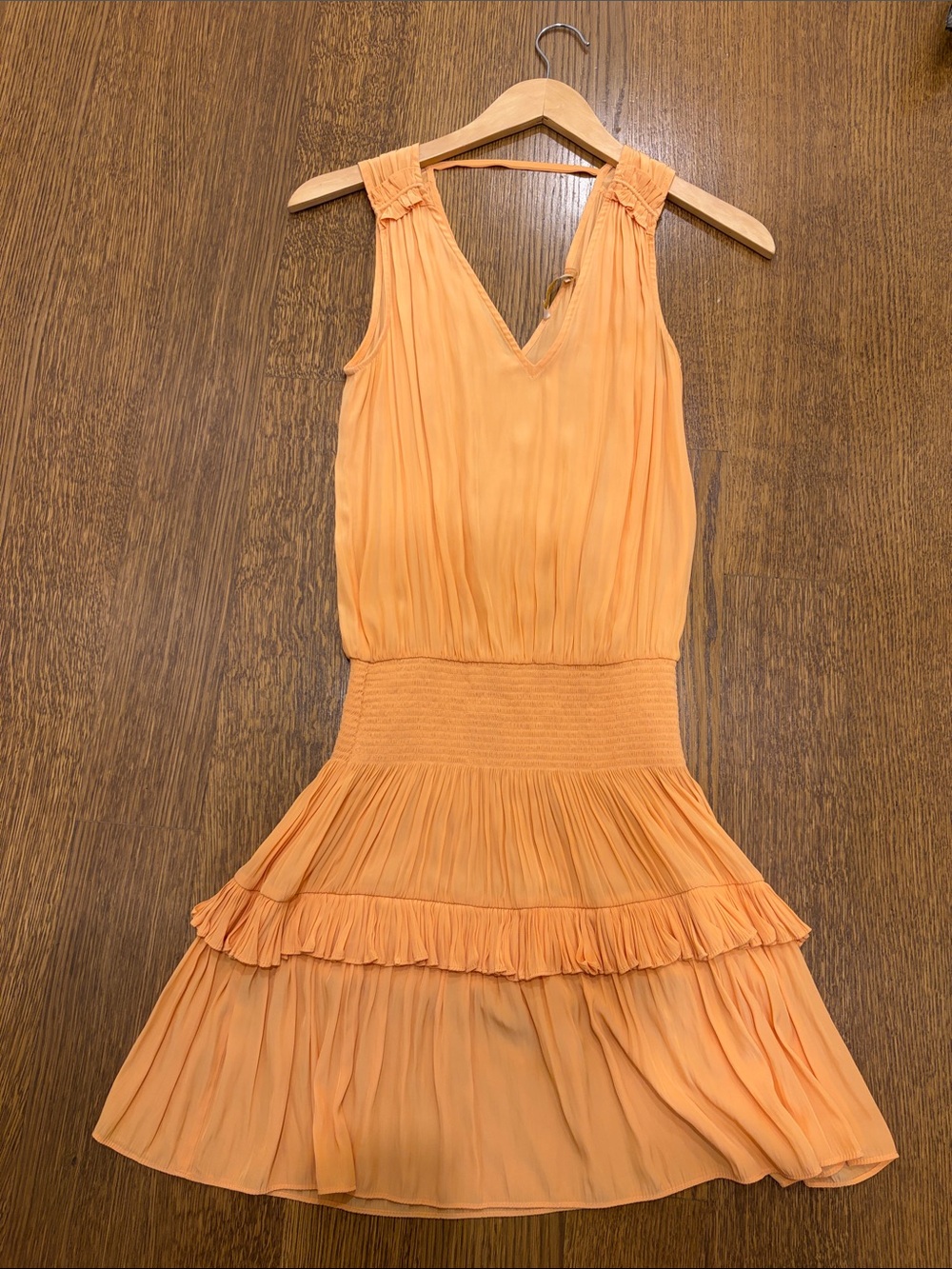 Ramy Brook Peach Tiered V-Neck Sleeveless Midi Dress